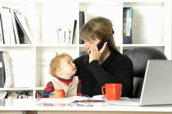 Busy mom on the phone